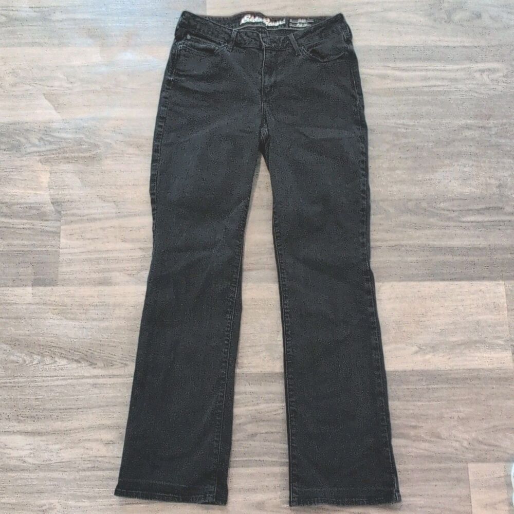 Eddie Bauer Black Curvy Bootcut Women's Jeans - Dark Wash, 5-Pocket Design